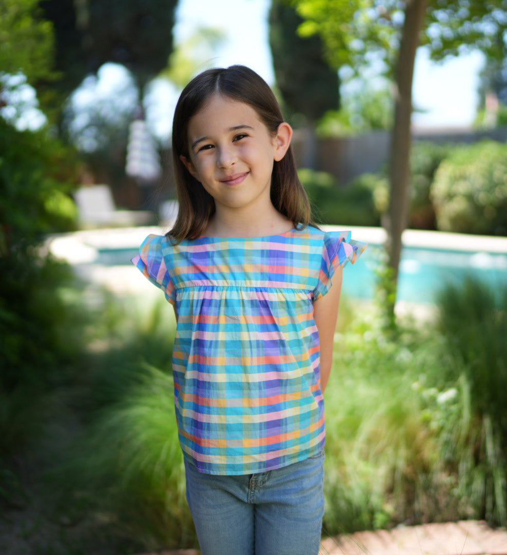 Kids Farah Ruffle Top in Spring Plaid