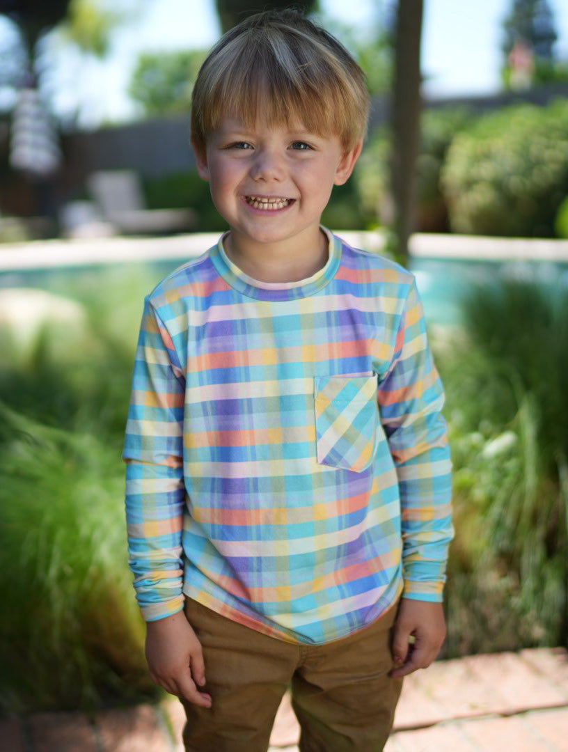 Kids Heath Pocket Tee in Spring Plaid