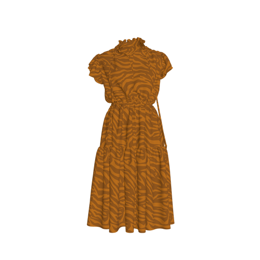 Lindy Ruffle Dress in Fall Stripe